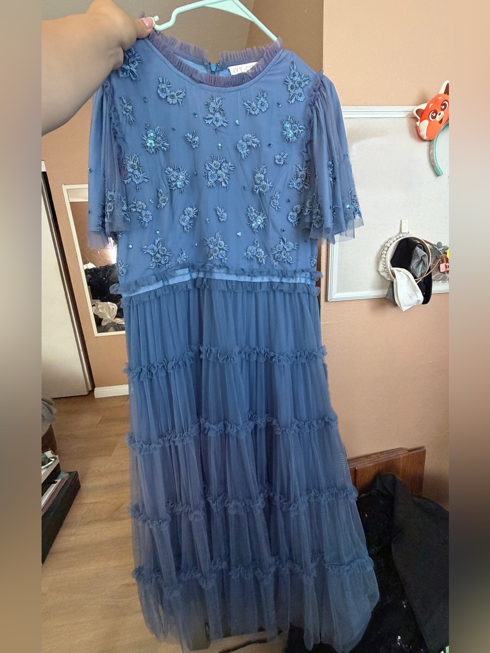 Ivy City Blue Anastasia Dress (Formal Beaded Tiered Tulle Dress)